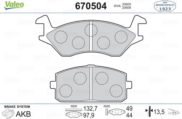 Valeo 670504 - Kit pastiglie freno, Freno a disco www.autoricambit.com