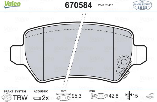 Valeo 670584 - Kit pastiglie freno, Freno a disco www.autoricambit.com