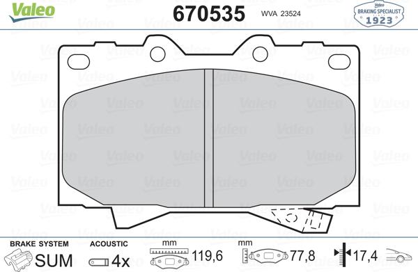 Valeo 670535 - Kit pastiglie freno, Freno a disco www.autoricambit.com