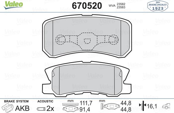 Valeo 670520 - Kit pastiglie freno, Freno a disco www.autoricambit.com