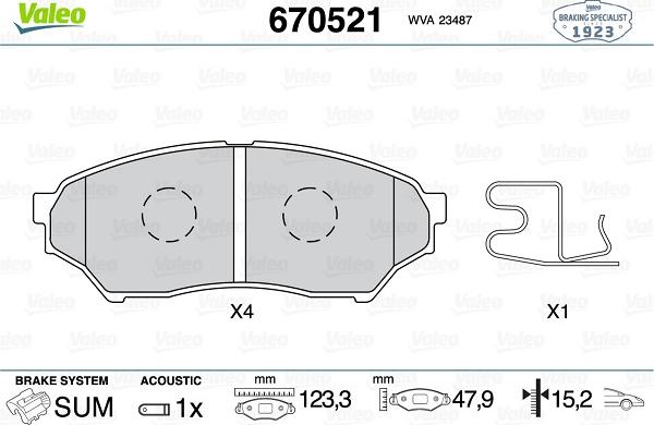 Valeo 670521 - Kit pastiglie freno, Freno a disco www.autoricambit.com