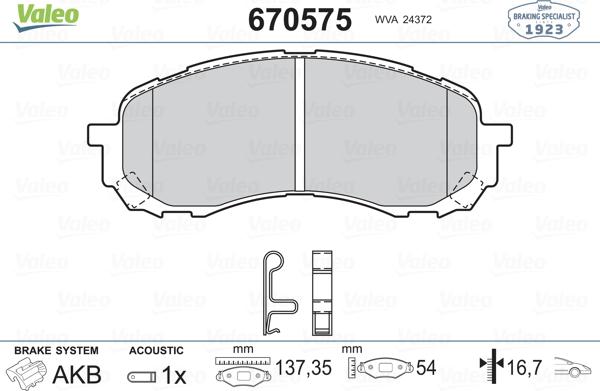 Valeo 670575 - Kit pastiglie freno, Freno a disco www.autoricambit.com