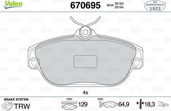 Valeo 670695 - Kit pastiglie freno, Freno a disco www.autoricambit.com