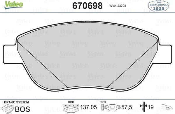 Valeo 670698 - Kit pastiglie freno, Freno a disco www.autoricambit.com