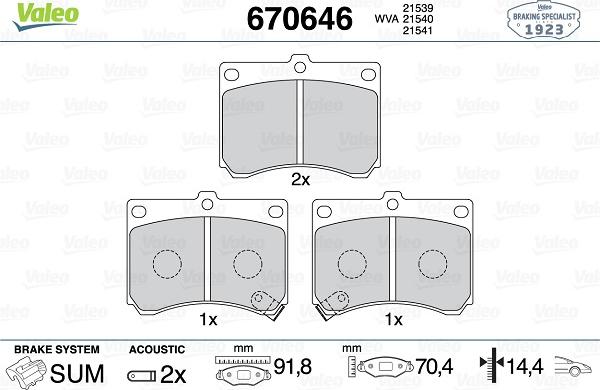 Valeo 670646 - Kit pastiglie freno, Freno a disco www.autoricambit.com