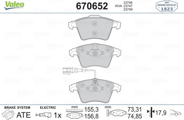 Valeo 670652 - Kit pastiglie freno, Freno a disco www.autoricambit.com