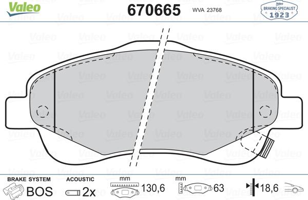 Valeo 670665 - Kit pastiglie freno, Freno a disco www.autoricambit.com