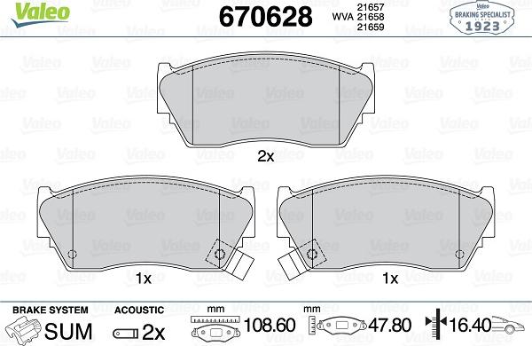 Valeo 670628 - Kit pastiglie freno, Freno a disco www.autoricambit.com