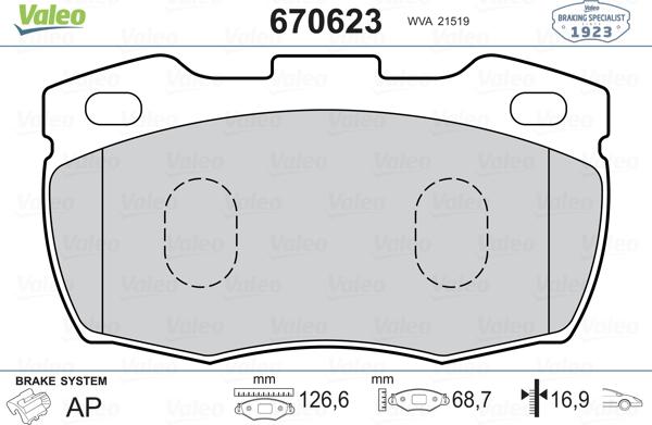 Valeo 670623 - Kit pastiglie freno, Freno a disco www.autoricambit.com