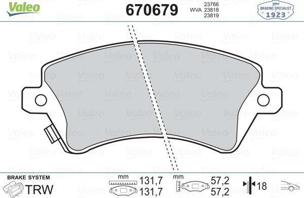 Valeo 670679 - Kit pastiglie freno, Freno a disco www.autoricambit.com