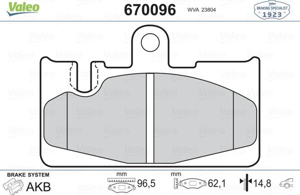 Valeo 670096 - Kit pastiglie freno, Freno a disco www.autoricambit.com