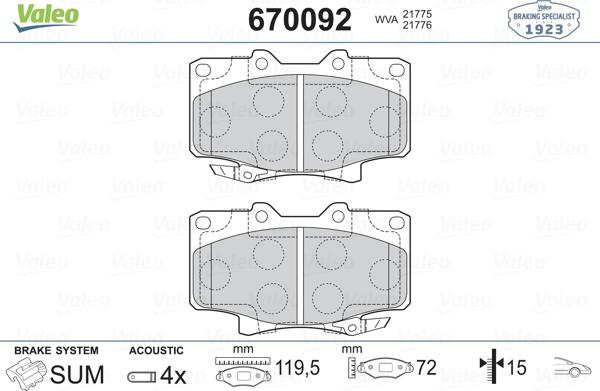 Valeo 670092 - Kit pastiglie freno, Freno a disco www.autoricambit.com