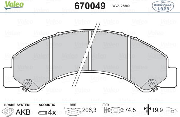 Valeo 670049 - Kit pastiglie freno, Freno a disco www.autoricambit.com