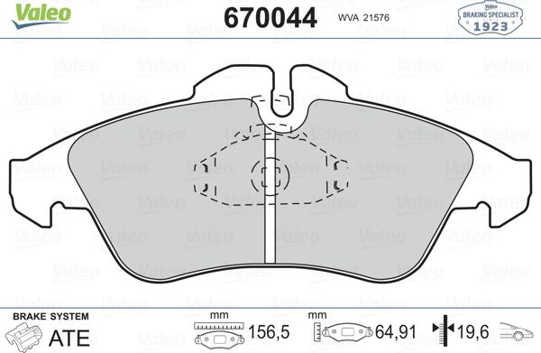 Valeo 670044 - Kit pastiglie freno, Freno a disco www.autoricambit.com