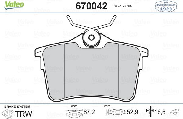 Valeo 670042 - Kit pastiglie freno, Freno a disco www.autoricambit.com