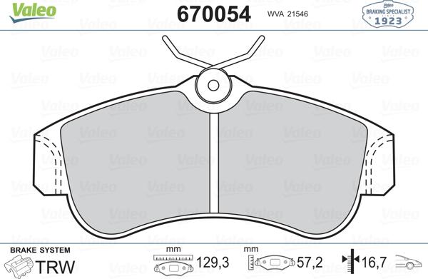 Valeo 670054 - Kit pastiglie freno, Freno a disco www.autoricambit.com