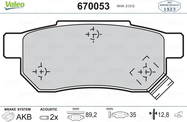 Valeo 670053 - Kit pastiglie freno, Freno a disco www.autoricambit.com