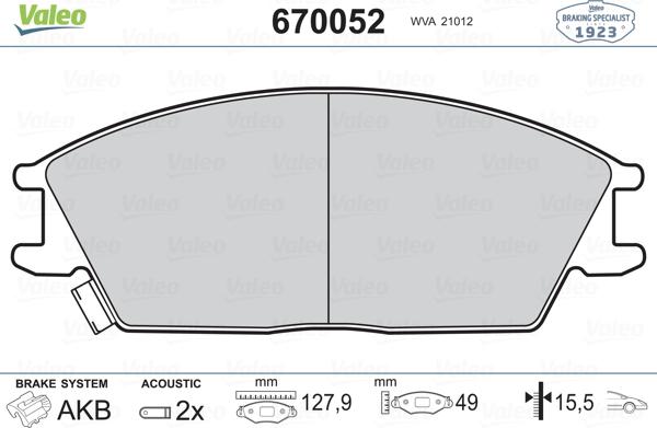 Valeo 670052 - Kit pastiglie freno, Freno a disco www.autoricambit.com