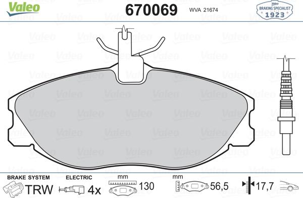 Valeo 670069 - Kit pastiglie freno, Freno a disco www.autoricambit.com