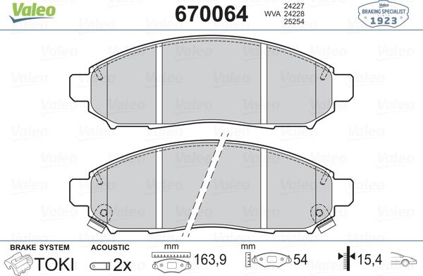 Valeo 670064 - Kit pastiglie freno, Freno a disco www.autoricambit.com