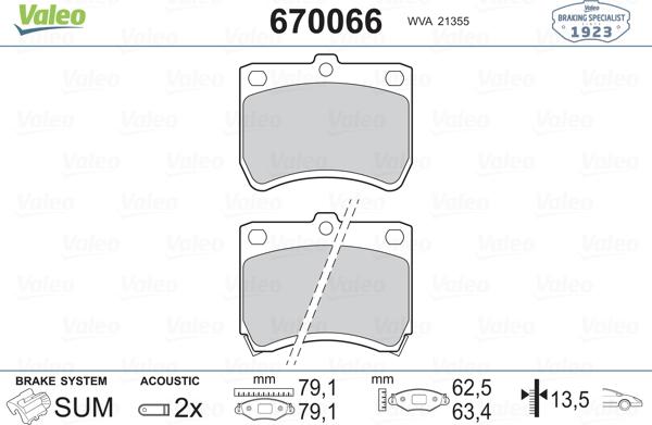 Valeo 670066 - Kit pastiglie freno, Freno a disco www.autoricambit.com