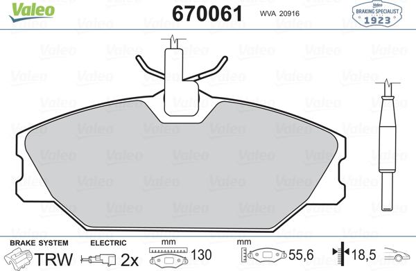 Valeo 670061 - Kit pastiglie freno, Freno a disco www.autoricambit.com