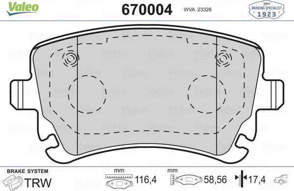 Valeo 670004 - Kit pastiglie freno, Freno a disco www.autoricambit.com