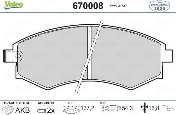 Valeo 670008 - Kit pastiglie freno, Freno a disco www.autoricambit.com