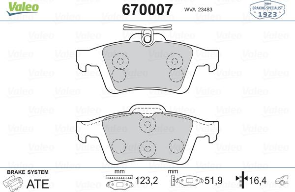 Valeo 670007 - Kit pastiglie freno, Freno a disco www.autoricambit.com