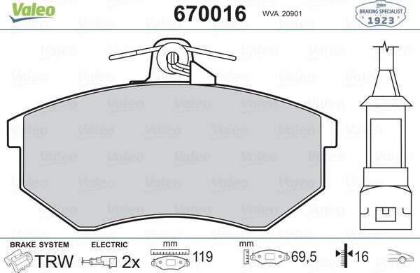 Valeo 670016 - Kit pastiglie freno, Freno a disco www.autoricambit.com