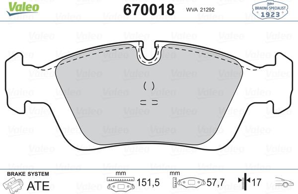 Valeo 670018 - Kit pastiglie freno, Freno a disco www.autoricambit.com