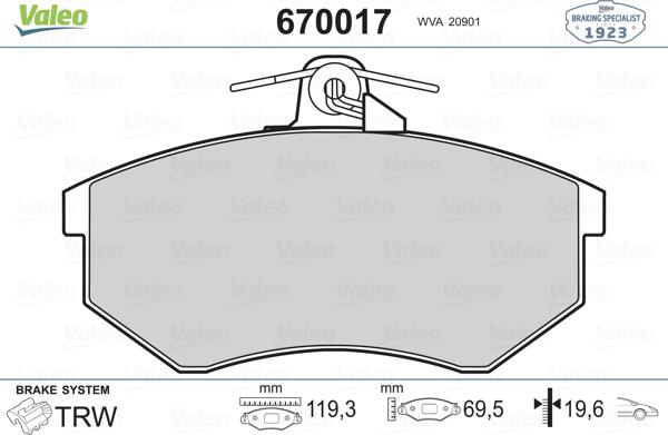 Valeo 670017 - Kit pastiglie freno, Freno a disco www.autoricambit.com