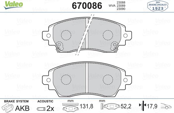 Valeo 670086 - Kit pastiglie freno, Freno a disco www.autoricambit.com