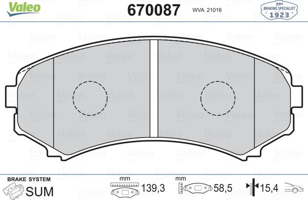 Valeo 670087 - Kit pastiglie freno, Freno a disco www.autoricambit.com