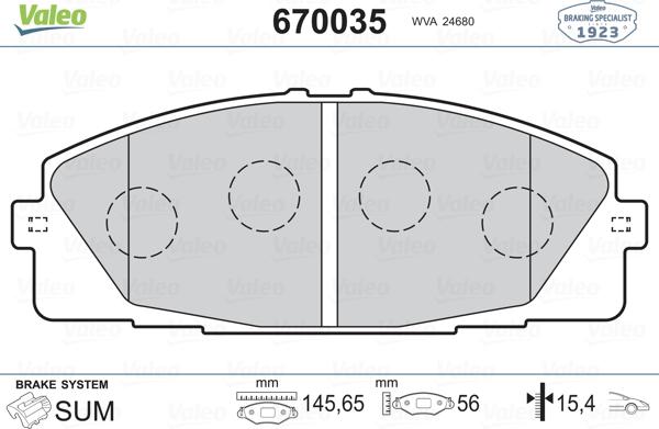 Valeo 670035 - Kit pastiglie freno, Freno a disco www.autoricambit.com