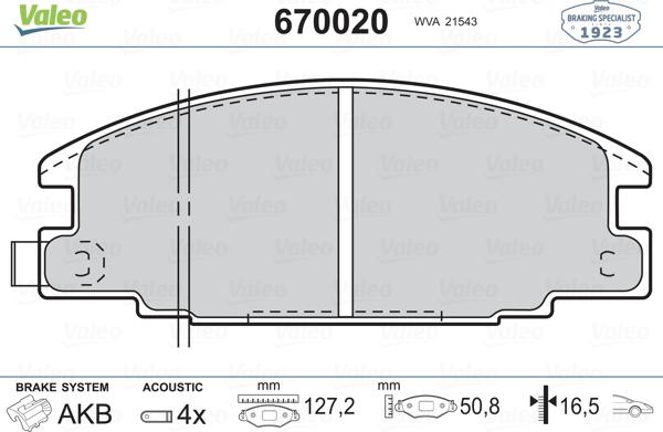 Valeo 670020 - Kit pastiglie freno, Freno a disco www.autoricambit.com