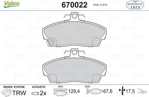 Valeo 670022 - Kit pastiglie freno, Freno a disco www.autoricambit.com