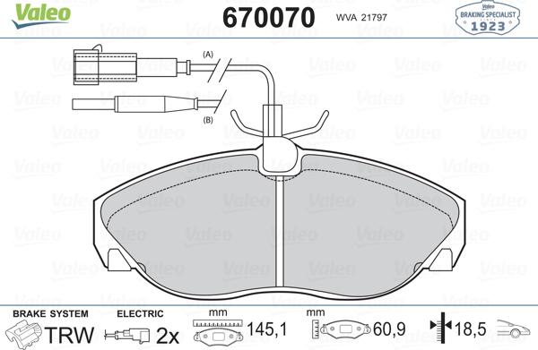 Valeo 670070 - Kit pastiglie freno, Freno a disco www.autoricambit.com