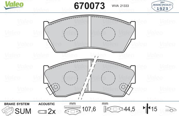 Valeo 670073 - Kit pastiglie freno, Freno a disco www.autoricambit.com