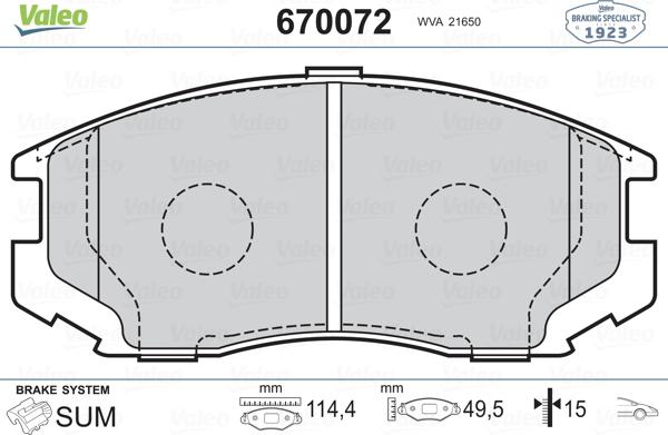 Valeo 670072 - Kit pastiglie freno, Freno a disco www.autoricambit.com