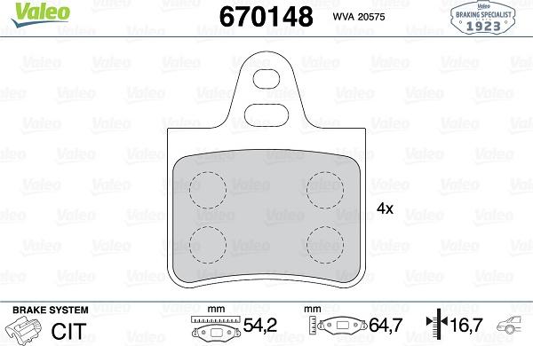 Valeo 670148 - Kit pastiglie freno, Freno a disco www.autoricambit.com