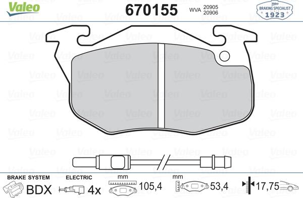 Valeo 670155 - Kit pastiglie freno, Freno a disco www.autoricambit.com