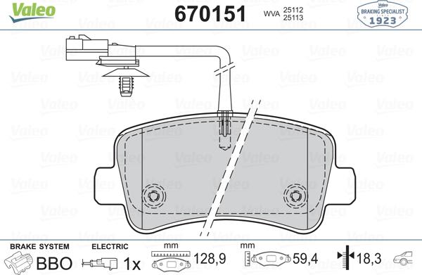 Valeo 670151 - Kit pastiglie freno, Freno a disco www.autoricambit.com