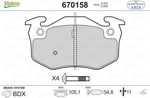 Valeo 670158 - Kit pastiglie freno, Freno a disco www.autoricambit.com