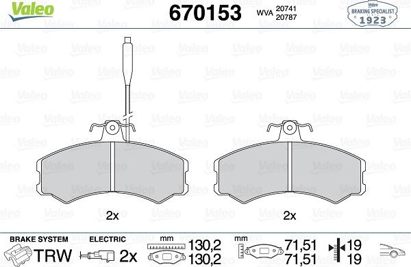 Valeo 670153 - Kit pastiglie freno, Freno a disco www.autoricambit.com