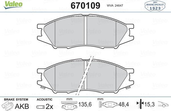 Valeo 670109 - Kit pastiglie freno, Freno a disco www.autoricambit.com