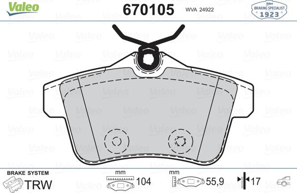 Valeo 670105 - Kit pastiglie freno, Freno a disco www.autoricambit.com