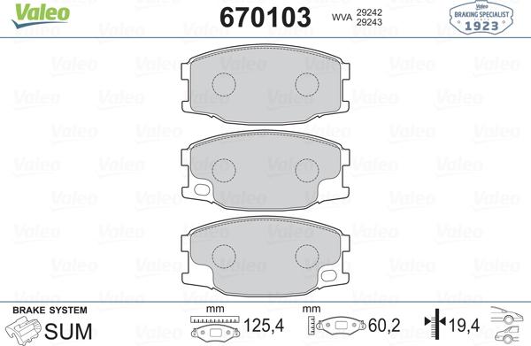 Valeo 670103 - Kit pastiglie freno, Freno a disco www.autoricambit.com