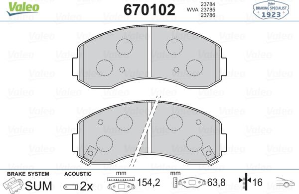 Valeo 670102 - Kit pastiglie freno, Freno a disco www.autoricambit.com