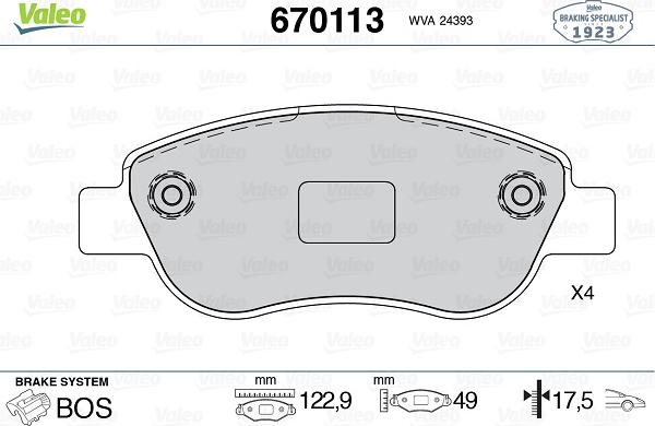 Valeo 670113 - Kit pastiglie freno, Freno a disco www.autoricambit.com